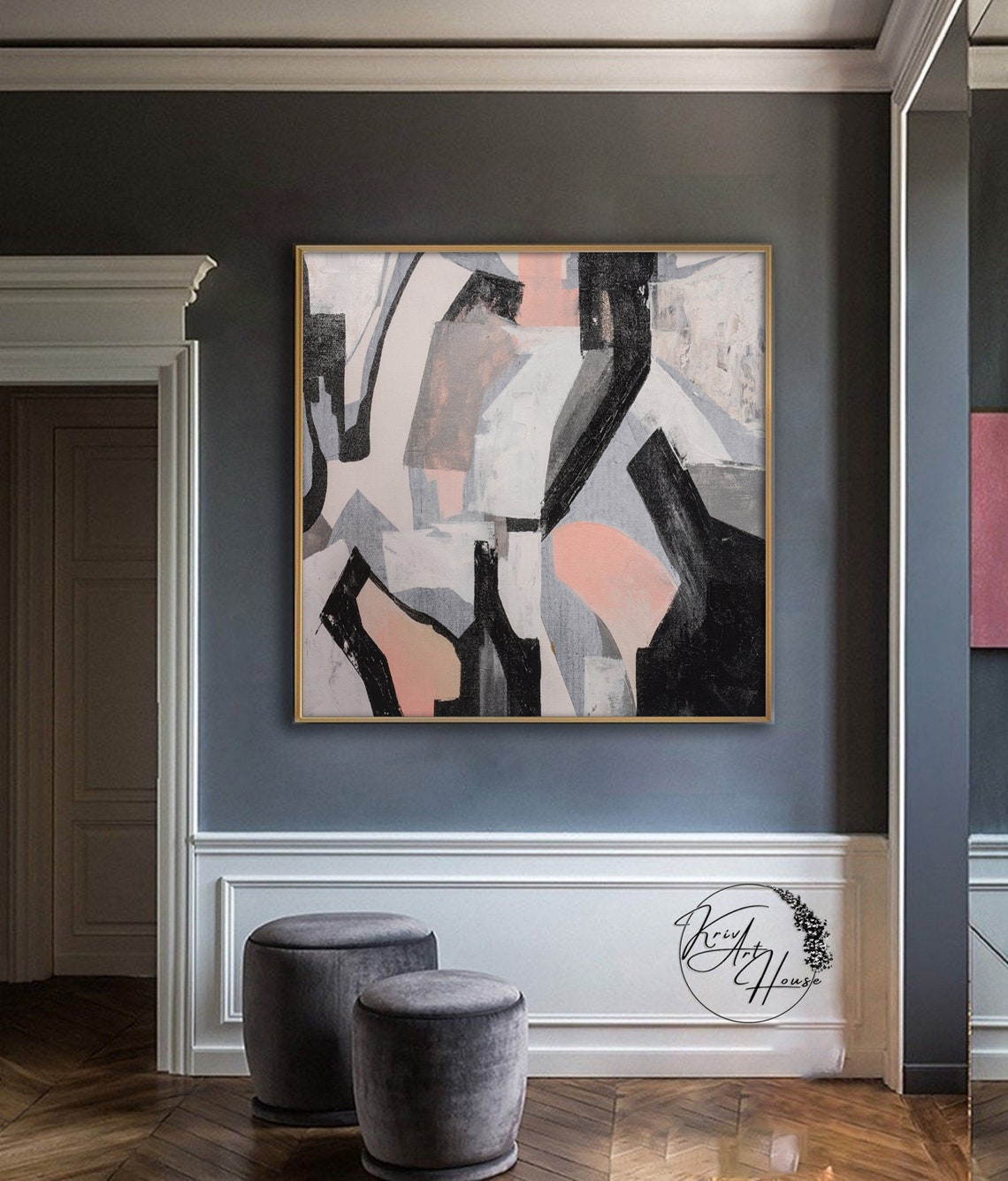 Geometric Black Gray Blush Pink Angular Shapes Abstract Wall Art - Image 4