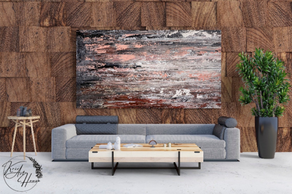 Rustic Brown Textured Horizontal Abstract Painting Modern Wall Poster - Image 2