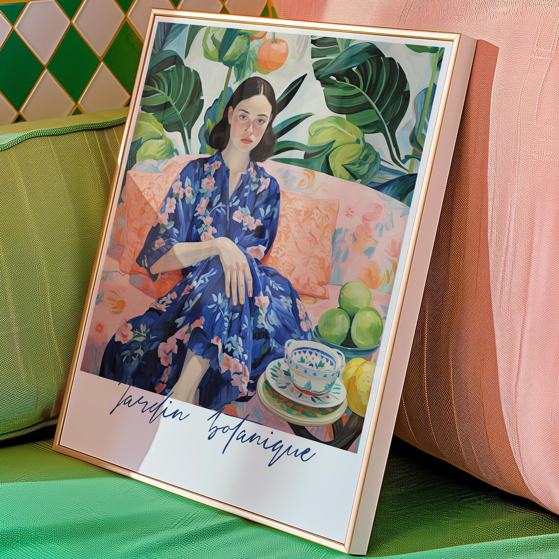 Jardin Botanique Woman In Floral Dress Maximalist Art Poster
