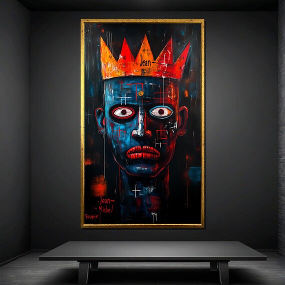 Jean Michel Basquiat Inspired Painting Neo Expressionist Street Art Graffiti Crown King Modern Urban Wall Decor Art Gift