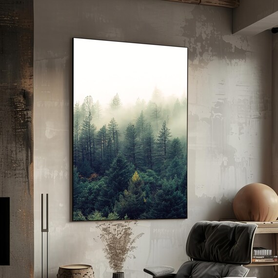 Forest Print Serene Forest View Wall Art Foggy Trees Wall Decor Vintage Home Gift Landscape Painting Luxury Gift