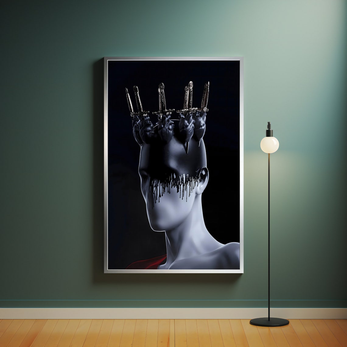 Knife Crown Dark Surreal Portrait Dripping Black Paint Art Poster - Image 4