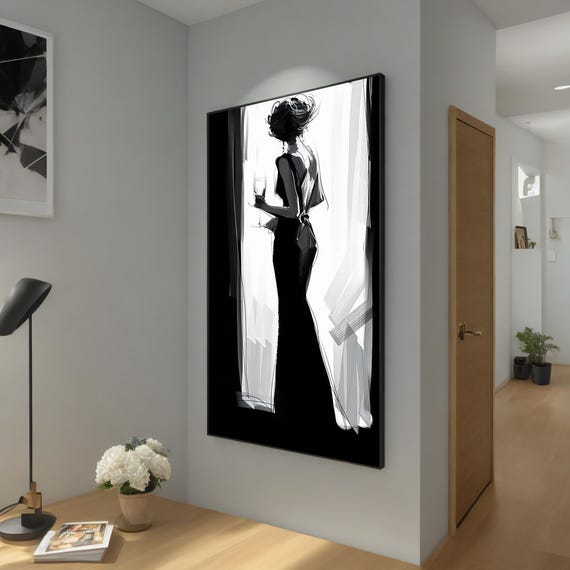 Elegant Black And White Fashion Silhouette Art Modern Woman Wall Decor Living Room Decoration Gift Idea