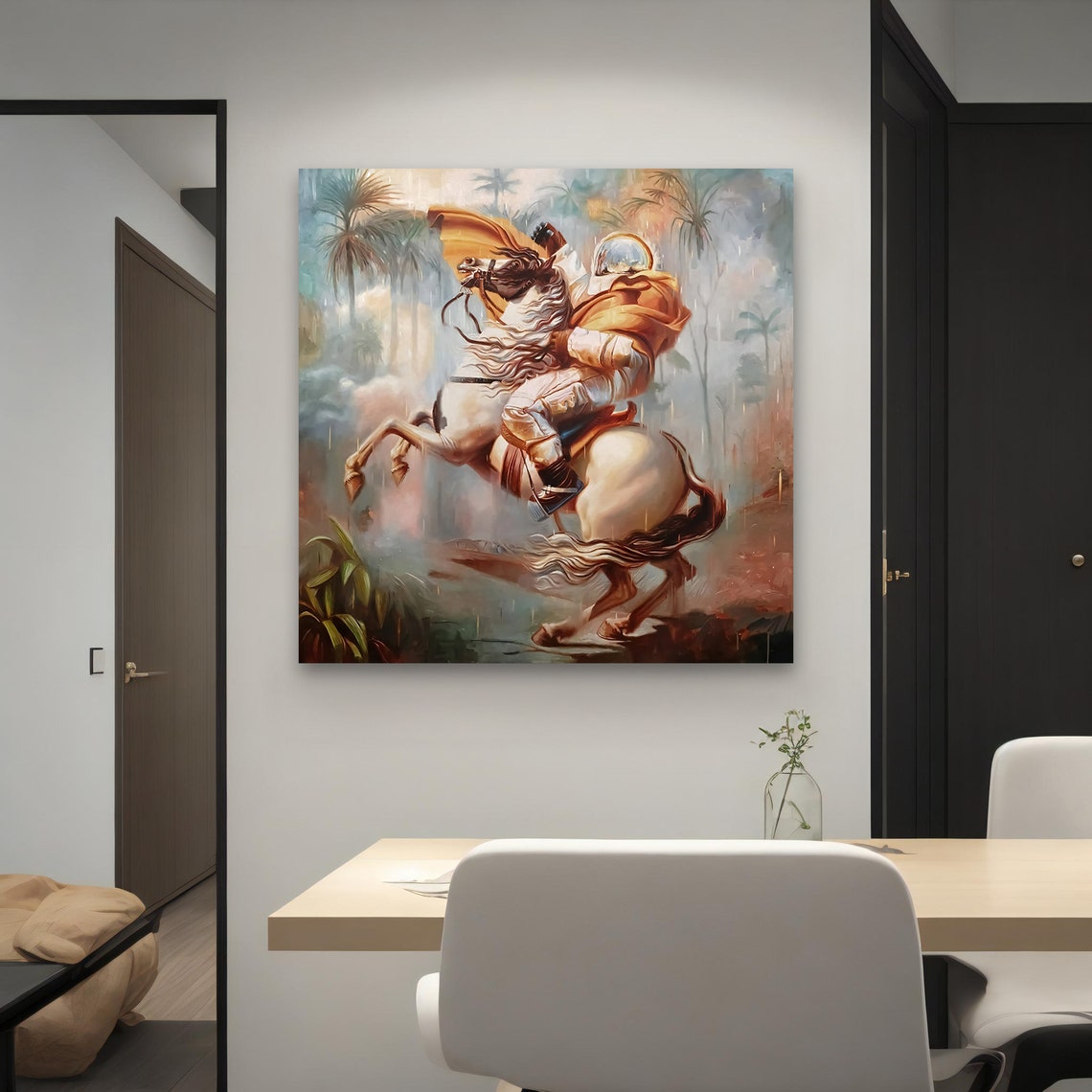 Epic Astronaut Riding White Horse Space Fantasy Surreal Wall Art - Image 3