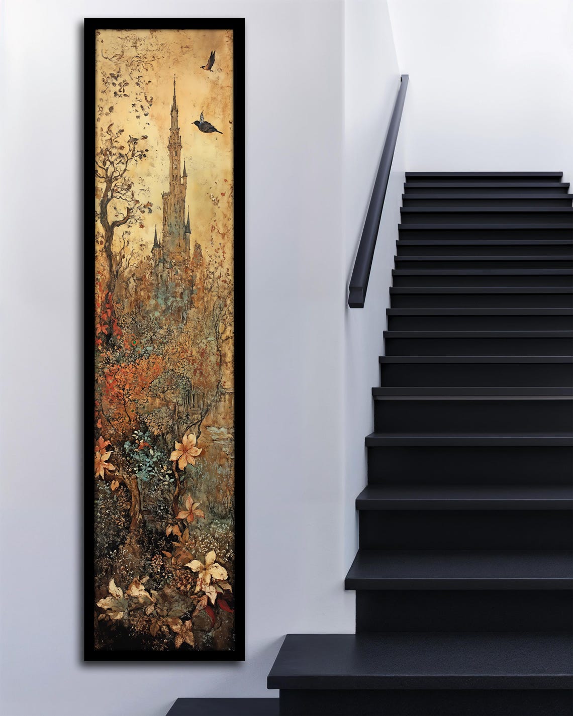 Tall Castle Tower Botanical Garden Autumn Foliage Vertical Art Print - Image 3