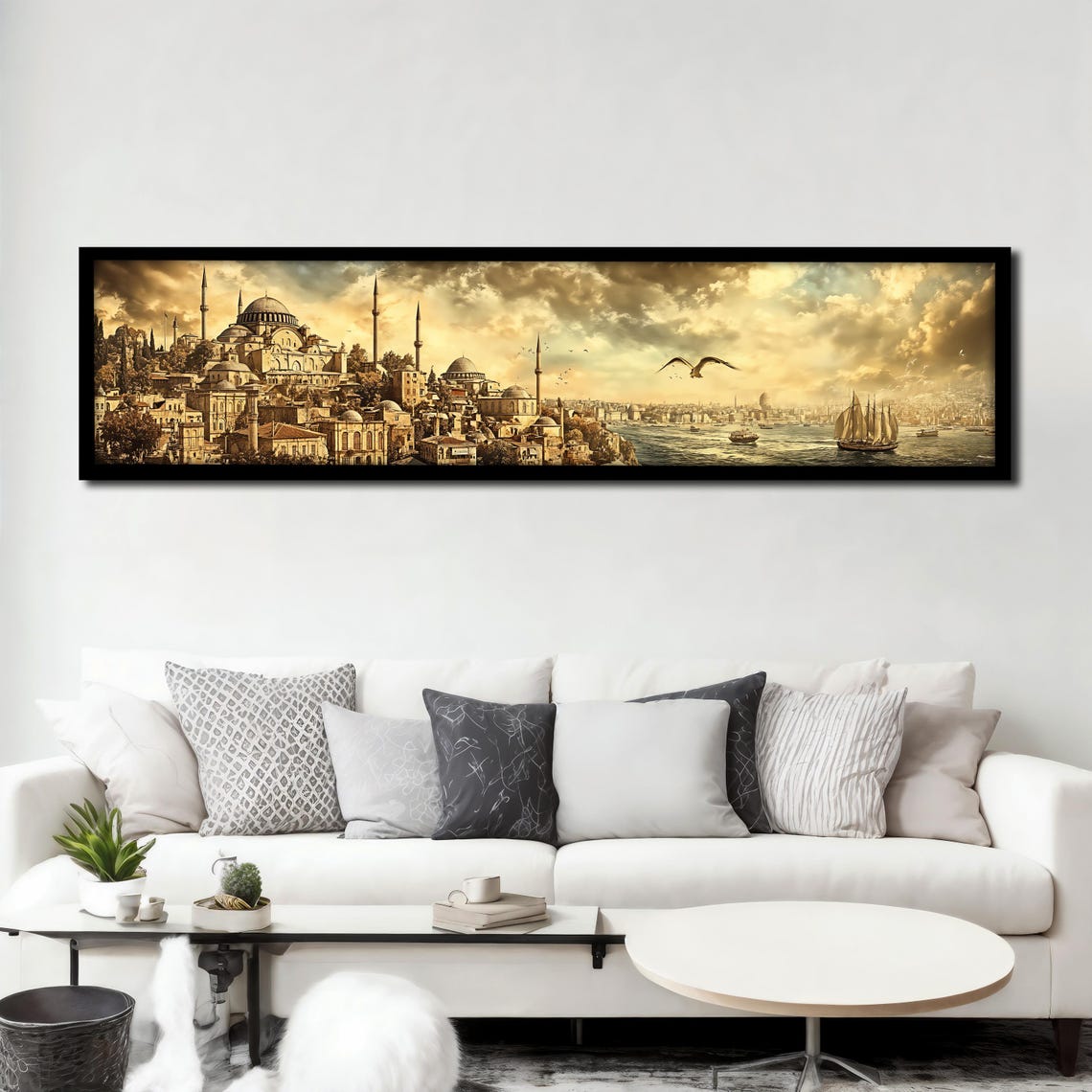 Istanbul Turkey Hagia Sophia Skyline Bosphorus Sepia Panoramic Poster - Image 3