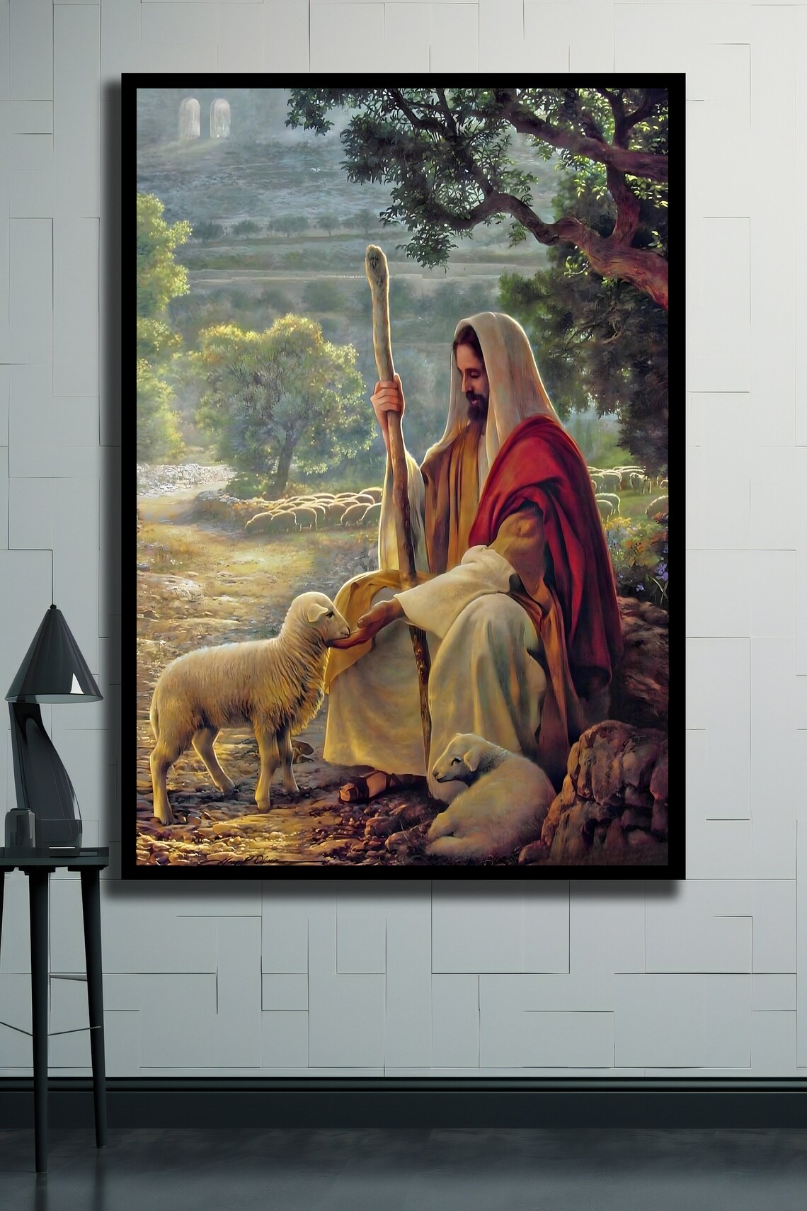 Jesus Good Shepherd Lambs Christian Faith Wall Art Print Poster - Image 2