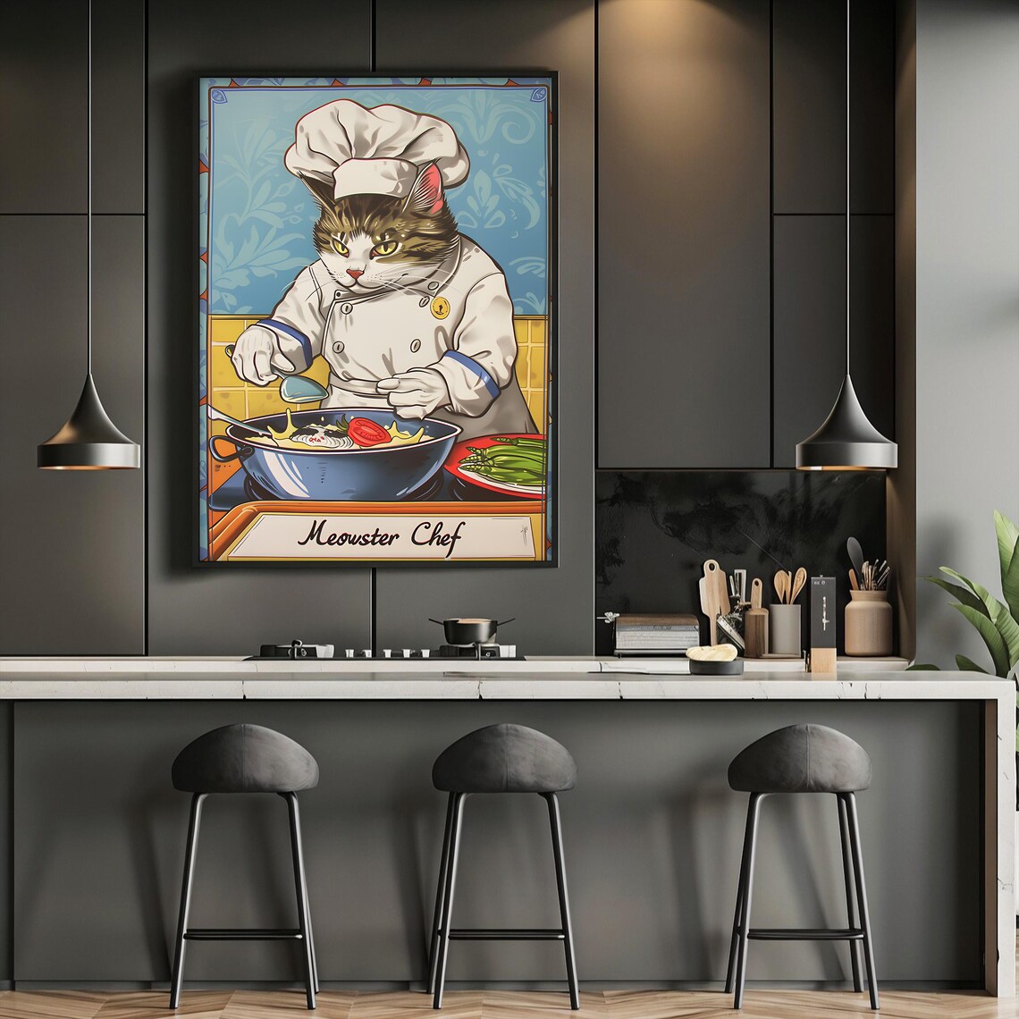 Meowster Chef Funny Cat Chef Vintage Kitchen Poster Cute Cat Lover Gift
