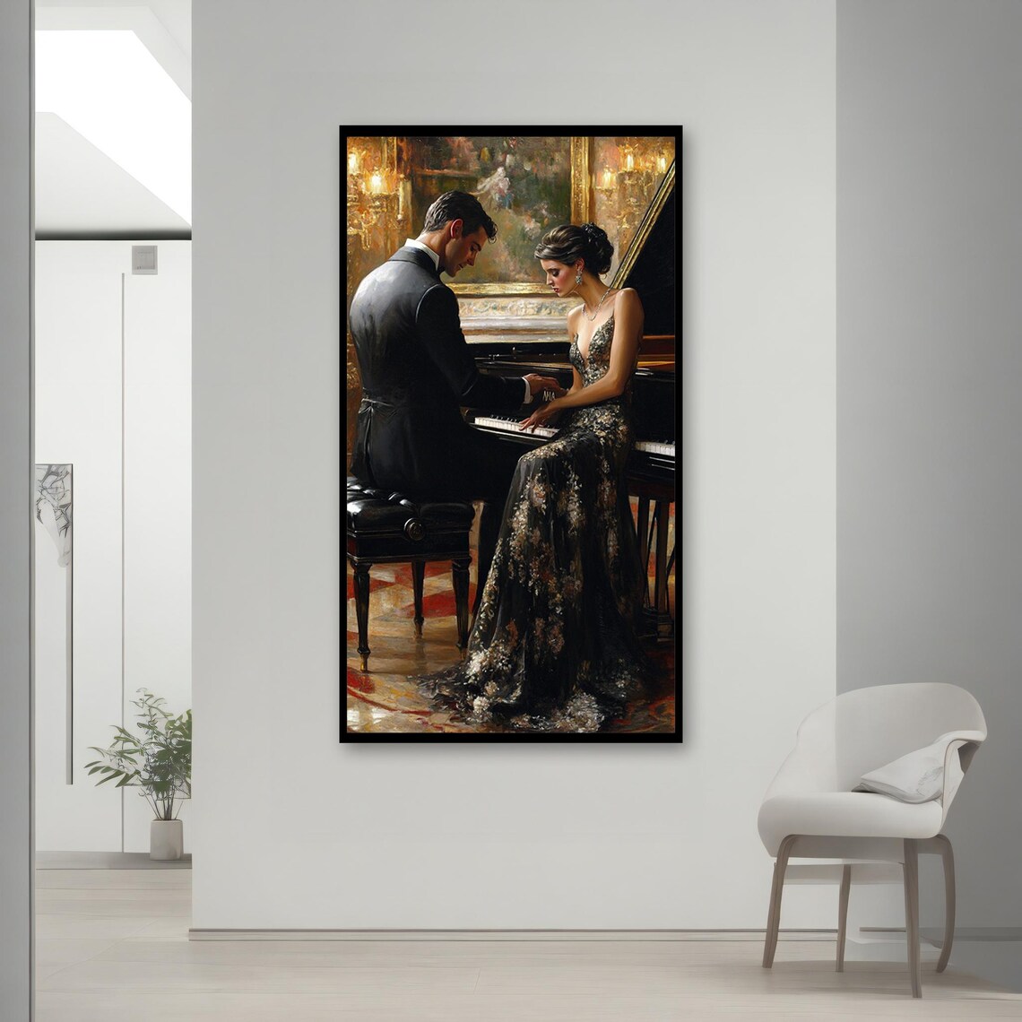Elegant Couple at Grand Piano Romantic Ballroom Music Art Poster - Image 2
