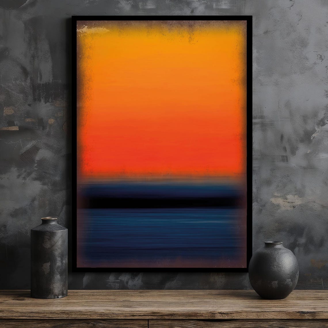 Mark Rothko Orange Sunset Over Navy Blue Abstract Ocean Poster