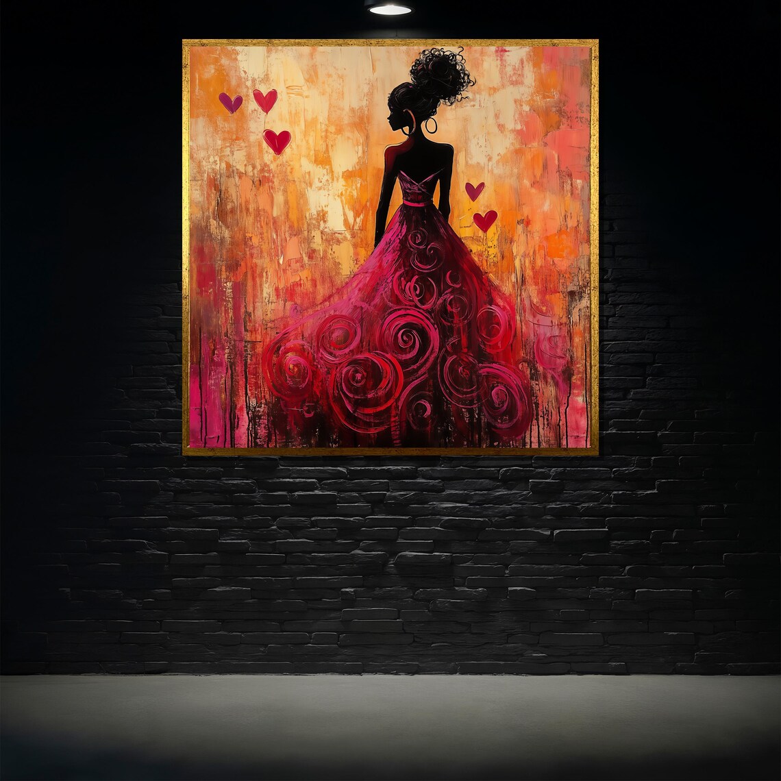 Elegant Woman Red Dress Silhouette Hearts Abstract Fashion Wall Poster