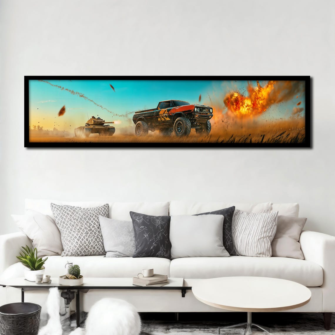 Racing Truck Tank Explosion Panoramic Action Scene Wall Poster - Image 3