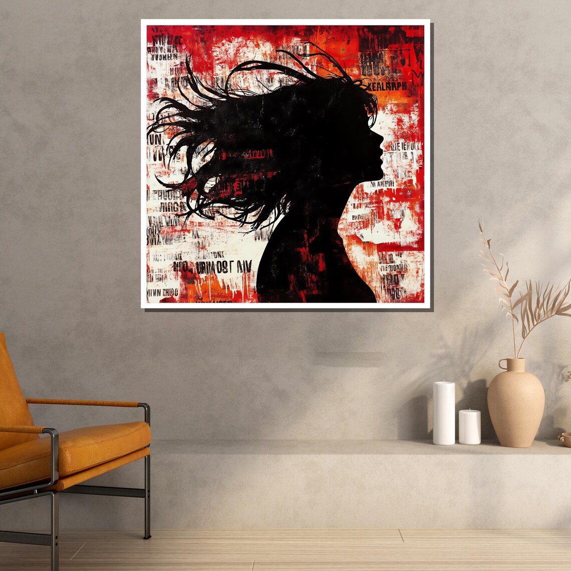 Bold Woman Silhouette Red Black Grunge Abstract Expressionist Wall Poster - Image 2