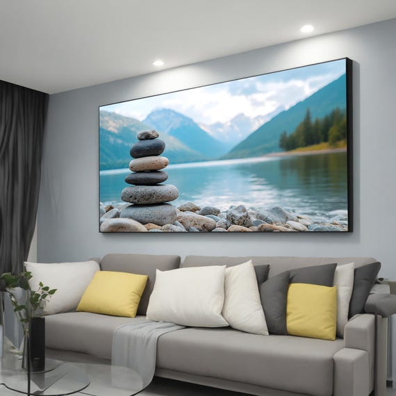 Zen Stones By Tranquil Lake Art Nature Photography Wall Decor Meditative And Relaxing Home Decor Gift Idea