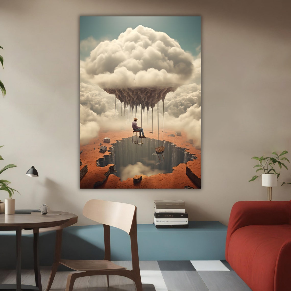 Flying With Man Clouds Surrealism Artwork Surreal Wall Decor Flying Man Surreal Print Ready To Hang Gift - Image 4