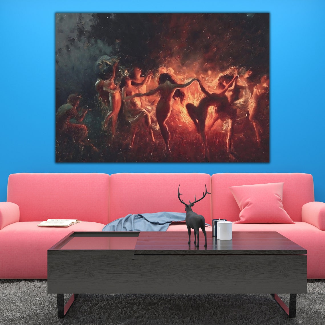 Witches Dancing Around Bonfire Night Classical Fire Dance Art Poster - Image 2