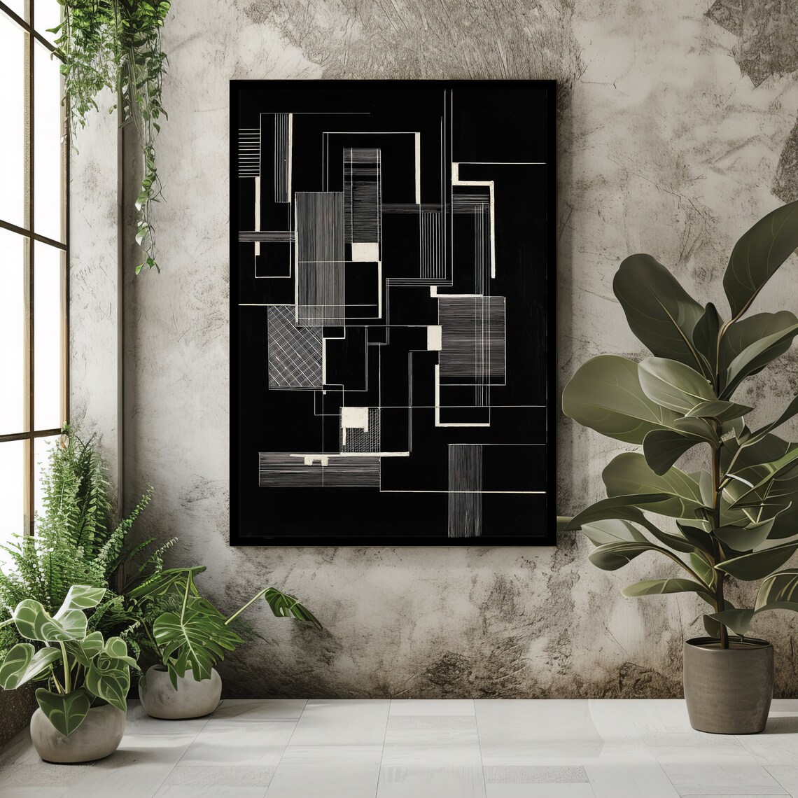 Abstract Print, Black And White Modern Decor - Image 2