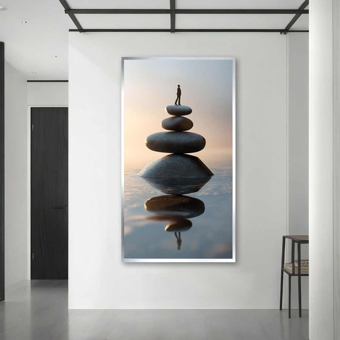 Balanced Zen Stones With Human Silhouette Sunset Water Reflection Calm Poster - Image 3