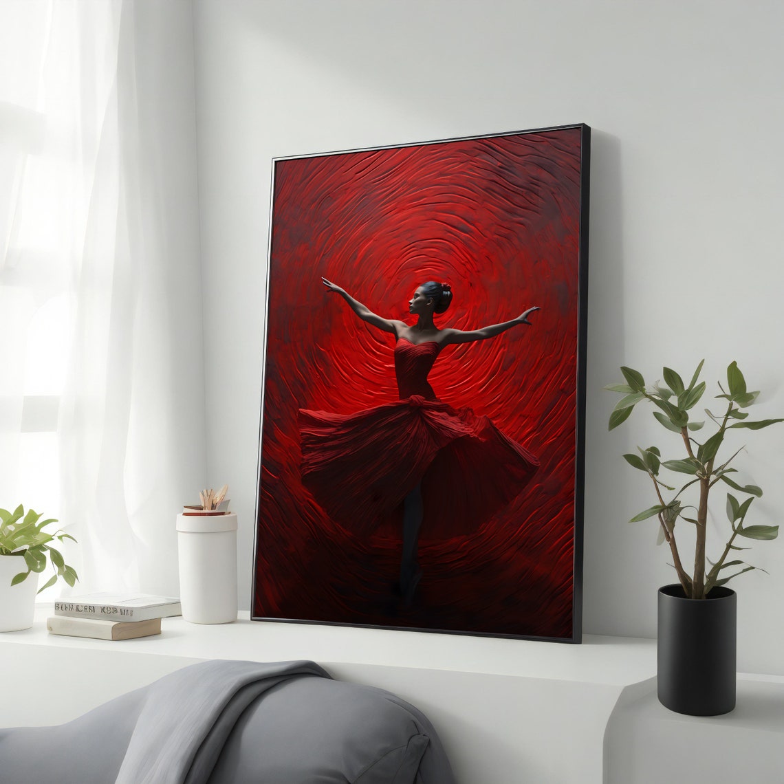 Ballet Dancer In Red Dress Spinning On Swirling Red Vortex Art Poster