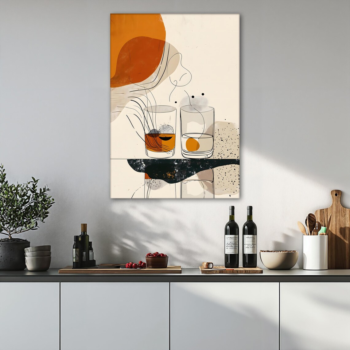 Abstract Whiskey Glasses Minimalist Line Art Bar Kitchen Wall Decor Poster - Image 4