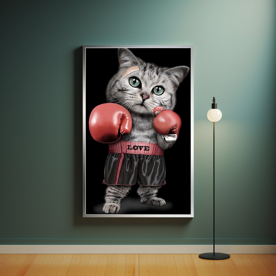 Cute Boxer Cat In Red Gloves LOVE Shorts Funny Animal Wall Art Poster - Image 4