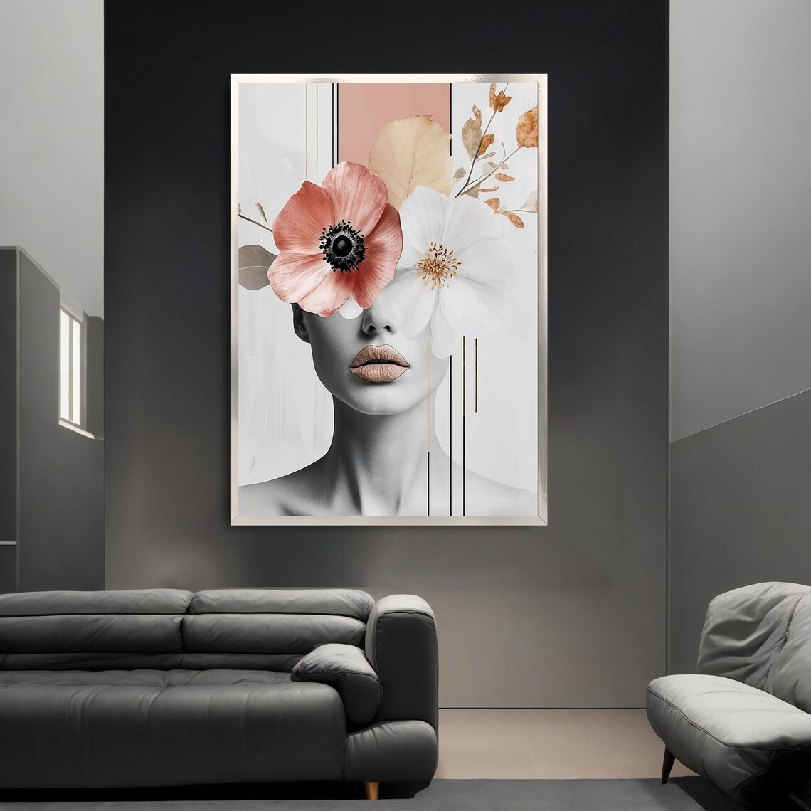 Floral Face Woman Poppy Blossom Minimalist Feminine Art Poster - Image 3