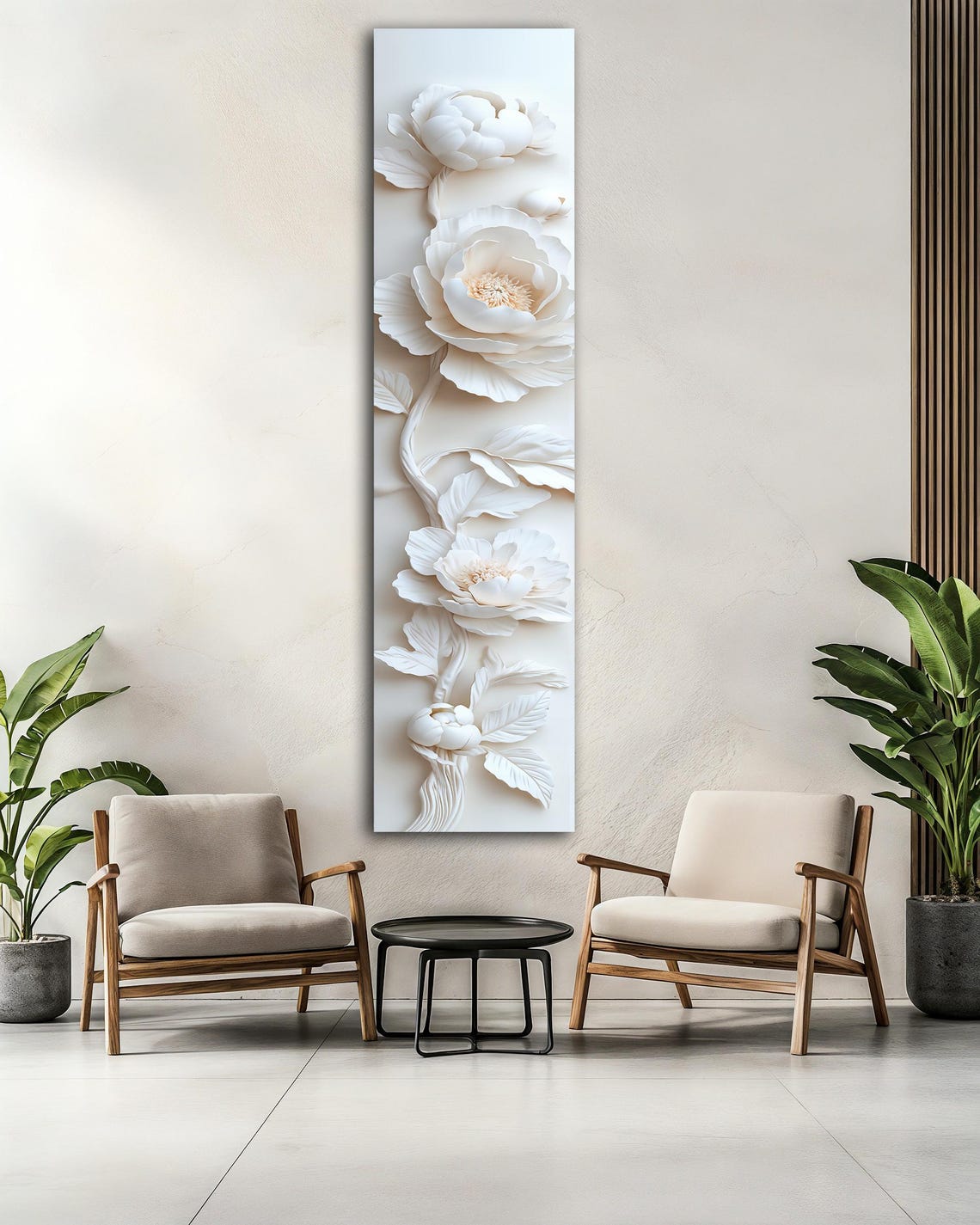 White Peony 3D Relief Flower Blossom Elegant Vertical Wall Art Poster - Image 2