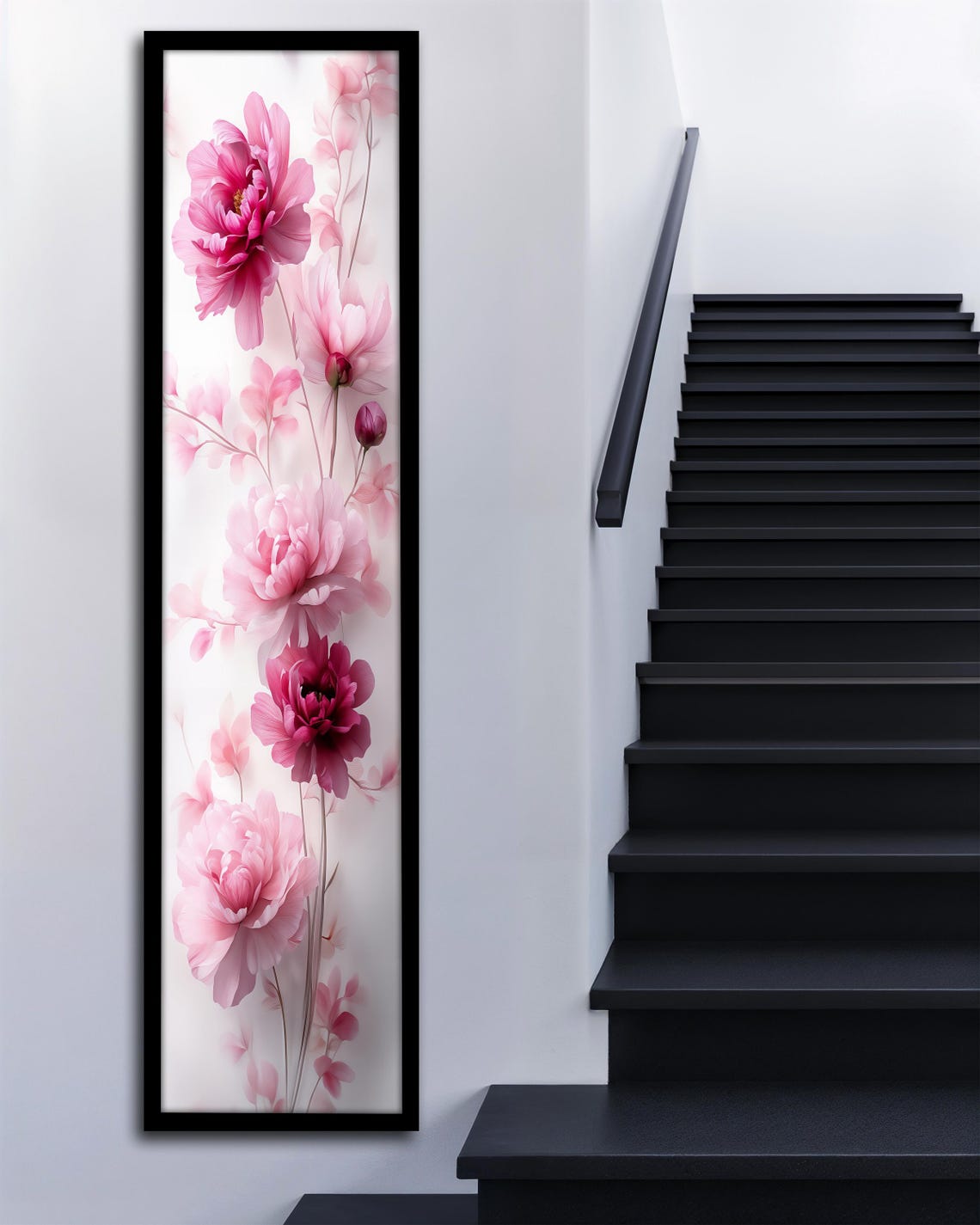 Pink Peony Flower Blossoms Watercolor Vertical Floral Wall Art Poster - Image 3