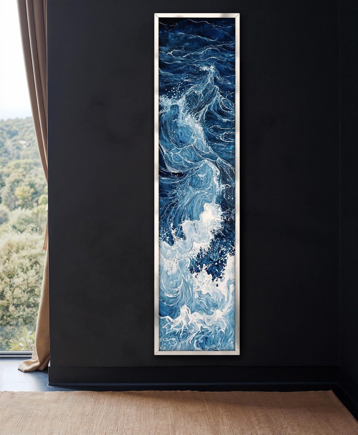 Navy Blue Crashing Ocean Wave Foam Dramatic Vertical Art Poster - Image 4