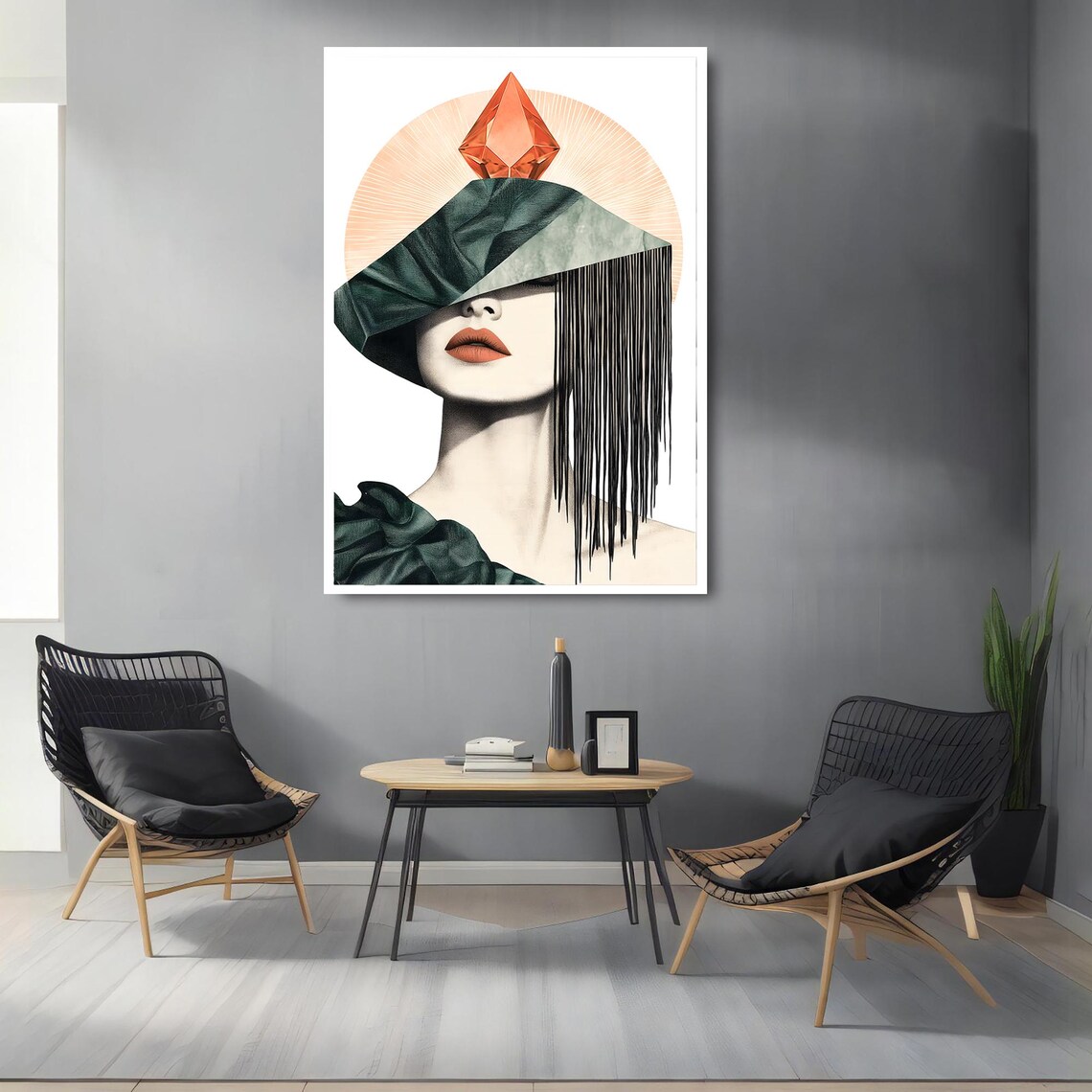 Surreal Crystal Hat Woman Orange Gem Bold Modern Fashion Poster - Image 2