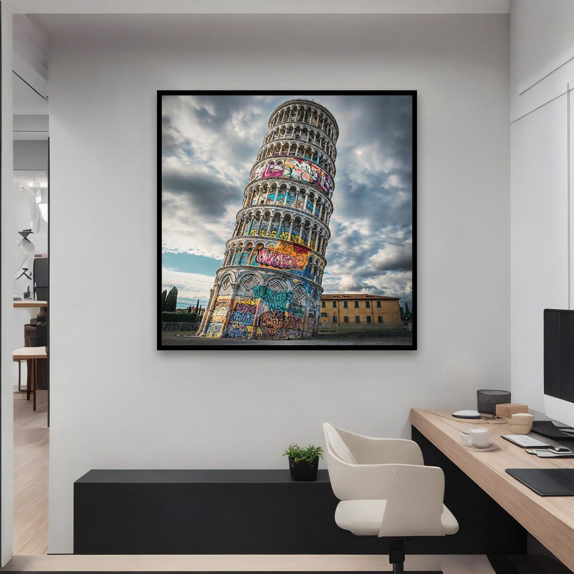 Leaning Tower of Pisa Covered in Colorful Graffiti Travel Poster - Image 3