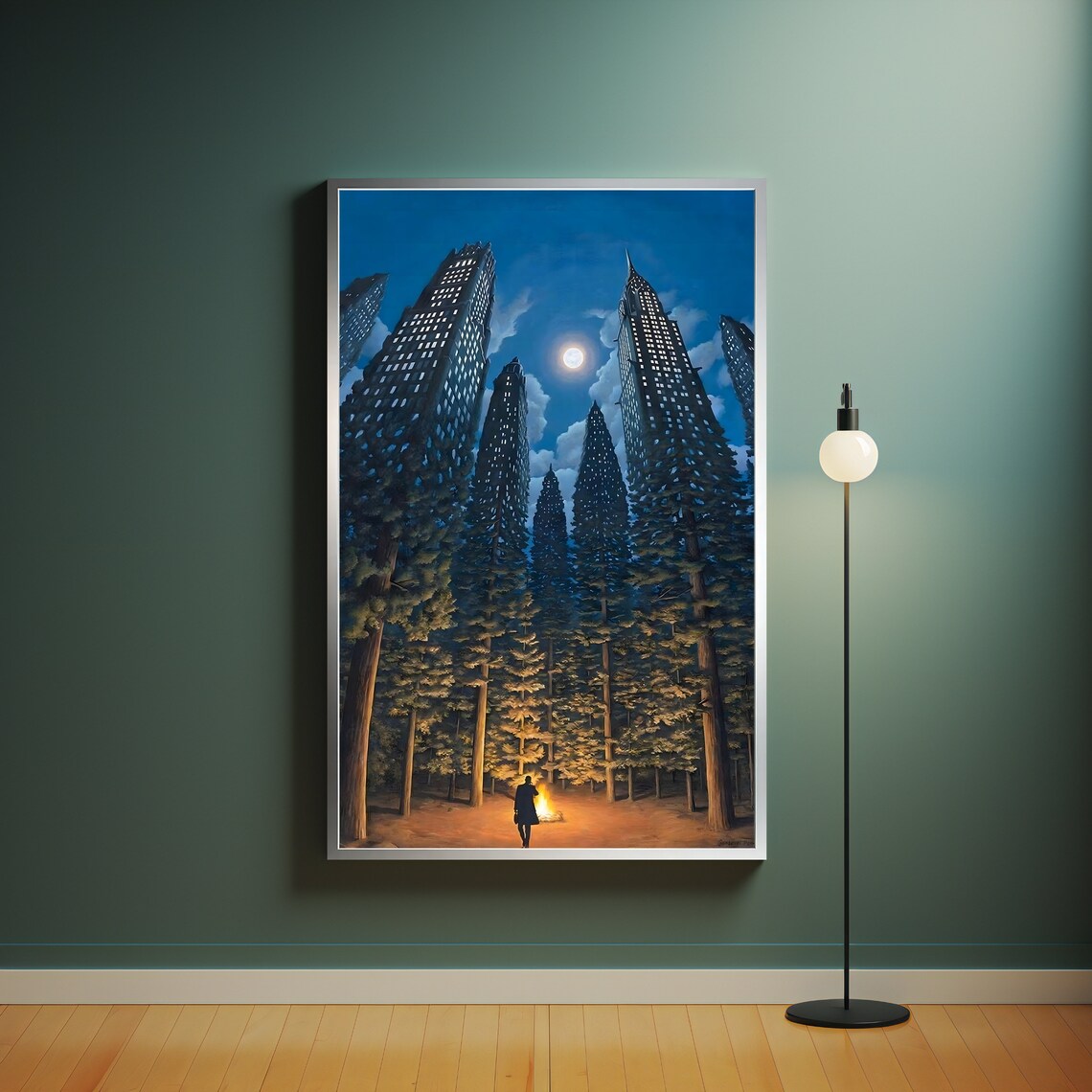 Lonely Man Making A Fire In The Forest Art Modern Wall Art Wall Decor Framed Artwork Ready To Hang Unique Gift - Image 4