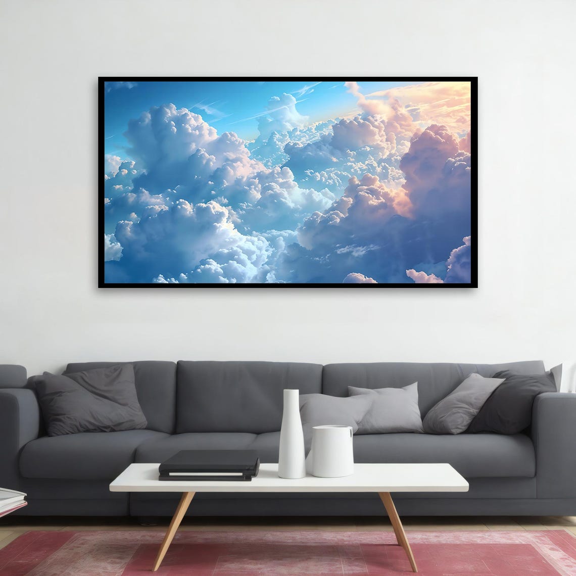 Dreamy Cloudscape Art Serene Blue Sky Wall Decor Nature Painting Extra Large Wall Art Tranquil Home Decor Gift - Image 2
