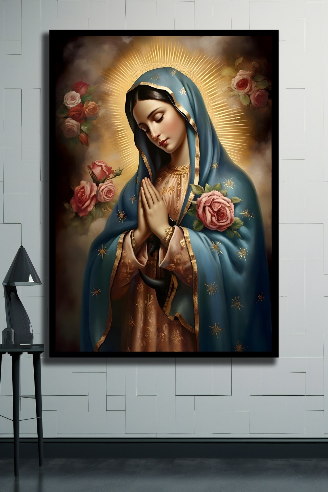 Our Lady Of Guadalupe Prayer Roses Golden Halo Religious Art Print - Image 2