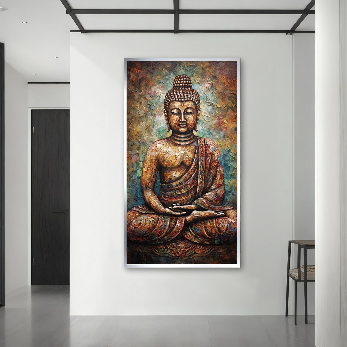 Meditating Buddha Textured Gold Oil Painting Spiritual Wall Art Poster - Image 3