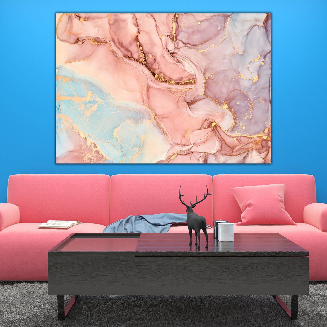 Pink Gold Marble Abstract Art Print - Image 2
