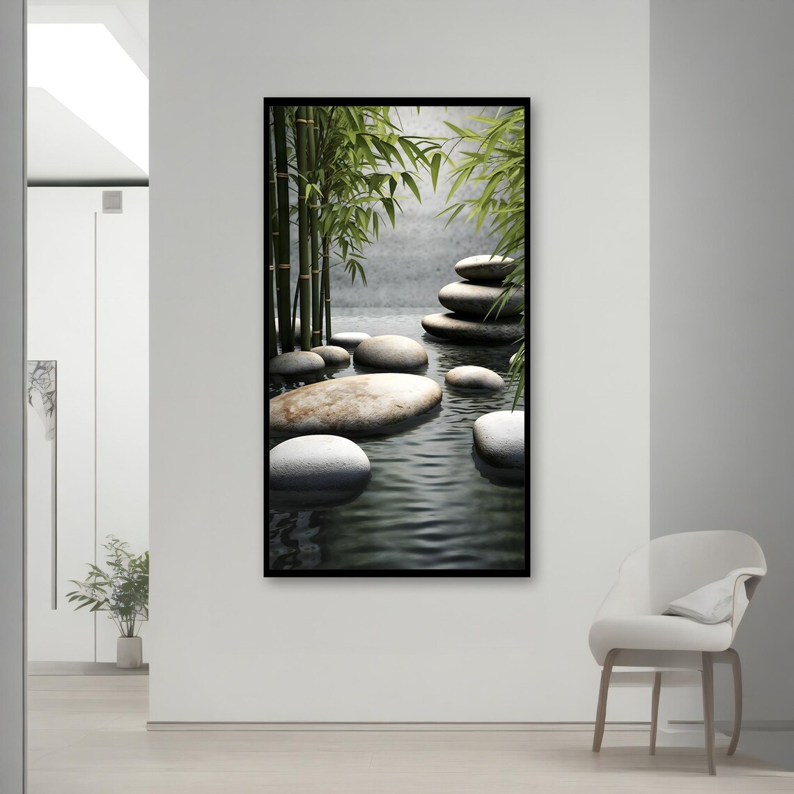 Zen Bamboo Stepping Stones Over Rippling Water Tranquil Garden Nature Poster - Image 2