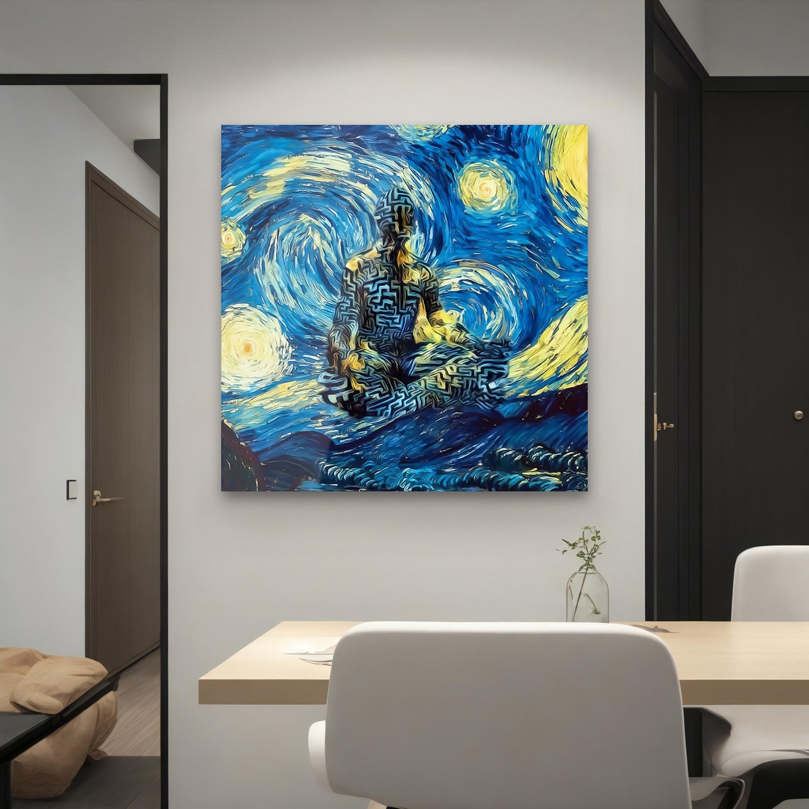 Starry Night Meditation Van Gogh Style Swirling Sky Art Print - Image 4