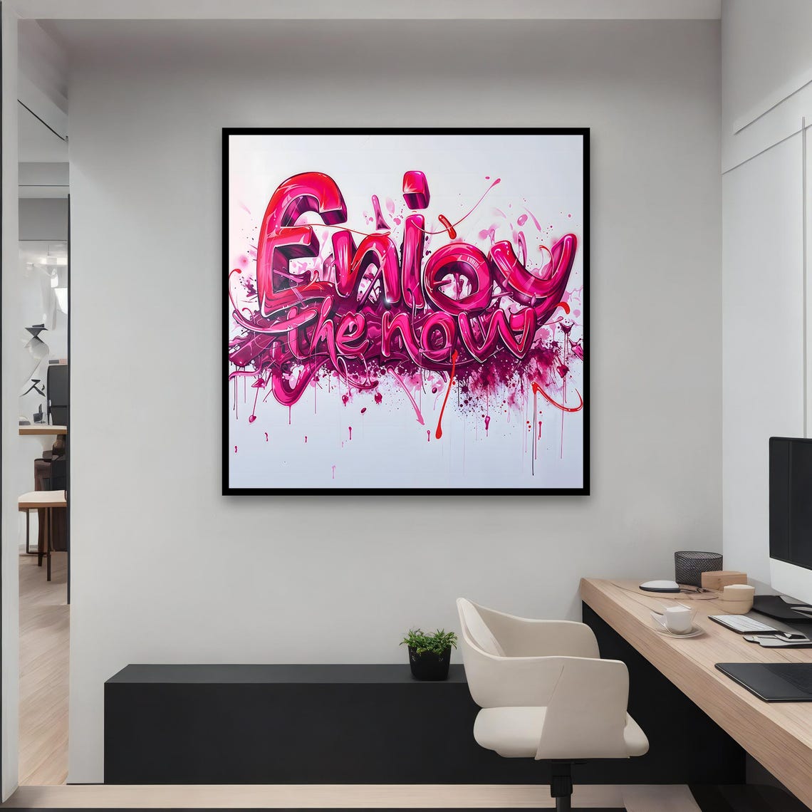 Enjoy the Now Pink Graffiti Lettering Vibrant Motivational Wall Art - Image 3