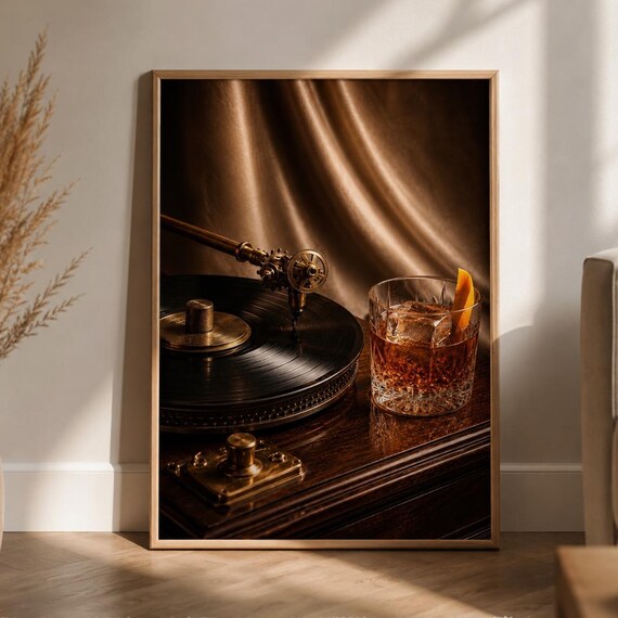 Brass Turntable With Negroni Moody Bar Cart Listening Room Poster
