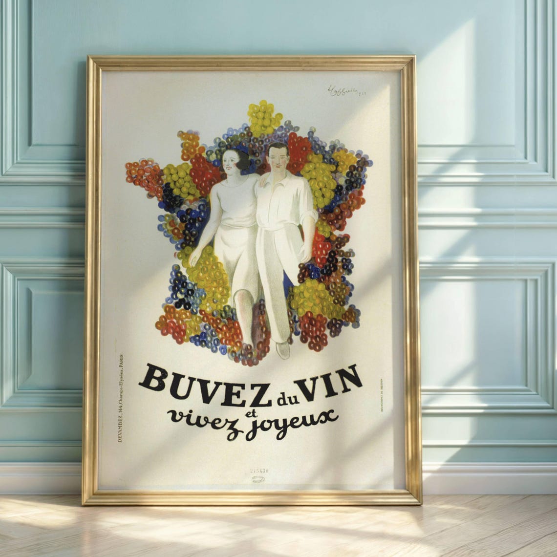 Buvez du Vin French Vintage Wine Advertising Art Deco Style Poster