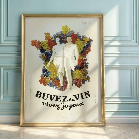 Buvez du Vin French Vintage Wine Advertising Art Deco Style Poster