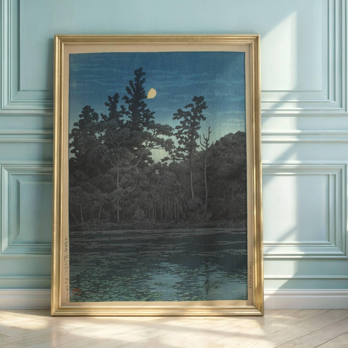 Hasui Kawase Sanpoji Shakujii Pond Moonlight Japanese Woodblock Poster