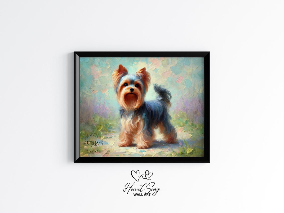 Yorkshire Terrier in Spring Blossoms Romantic Country Painting Poster