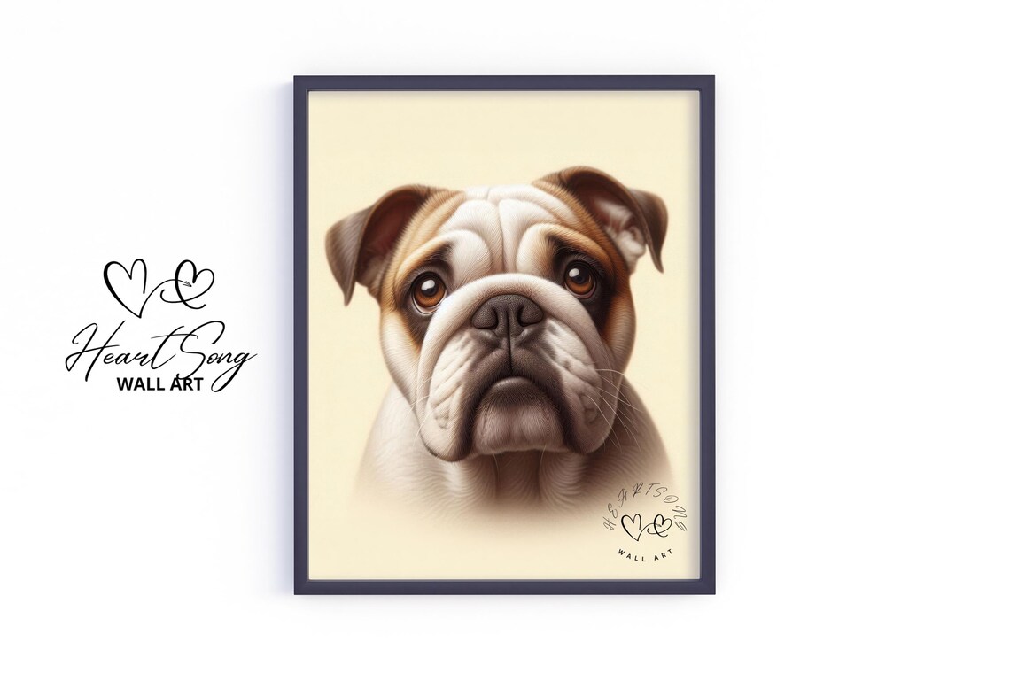 English Bulldog Puppy Portrait Cream Background Dog Lover Wall Poster