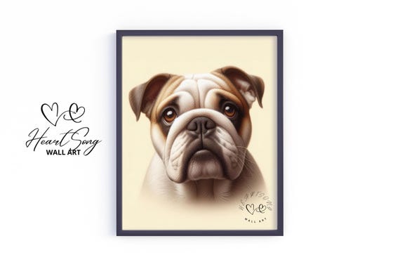 Bulldog Portrait Wall Art Vintage Moody Dog Painting Rustic Warm Decor Earthy 322