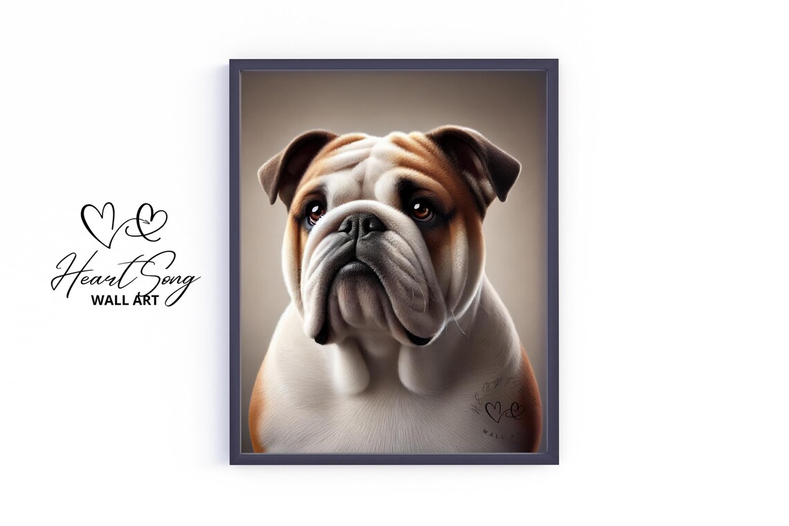 English Bulldog Portrait Vintage Pet Painting Rustic Warm Home Poster