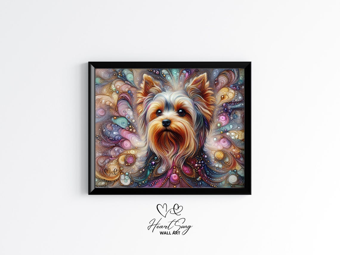 Yorkshire Terrier Dog Painting Rustic Abstract Wall Art In Alcohol Ink Style For Modern Decor Lovers 917