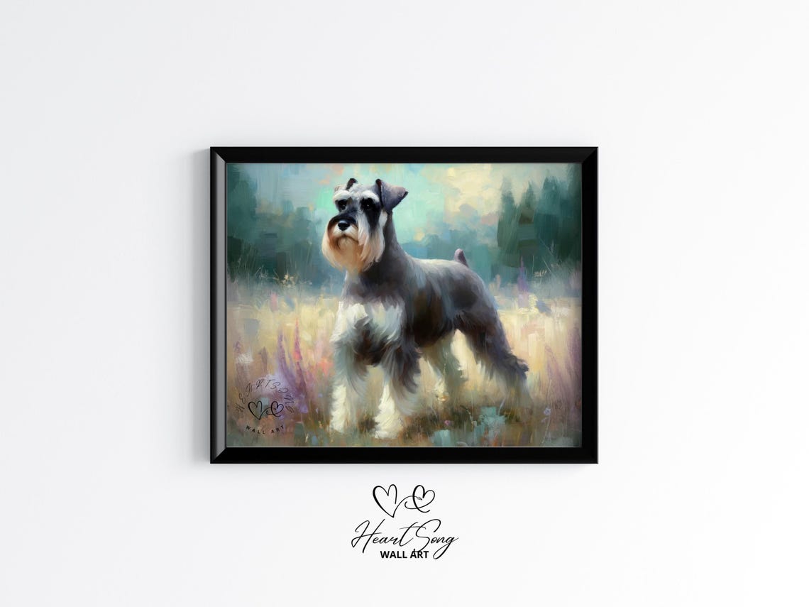Miniature Schnauzer Standing In Pastel Field Painterly Poster