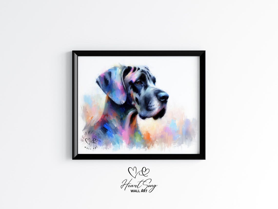 Great Dane Watercolor Dog Portrait Colorful Pastel Pet Art Print